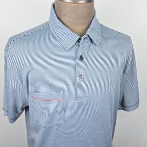 LINKSOUL- Mens XL Micro Striped Golf Casual Single Pocket S/S Polo Shirt- Blue